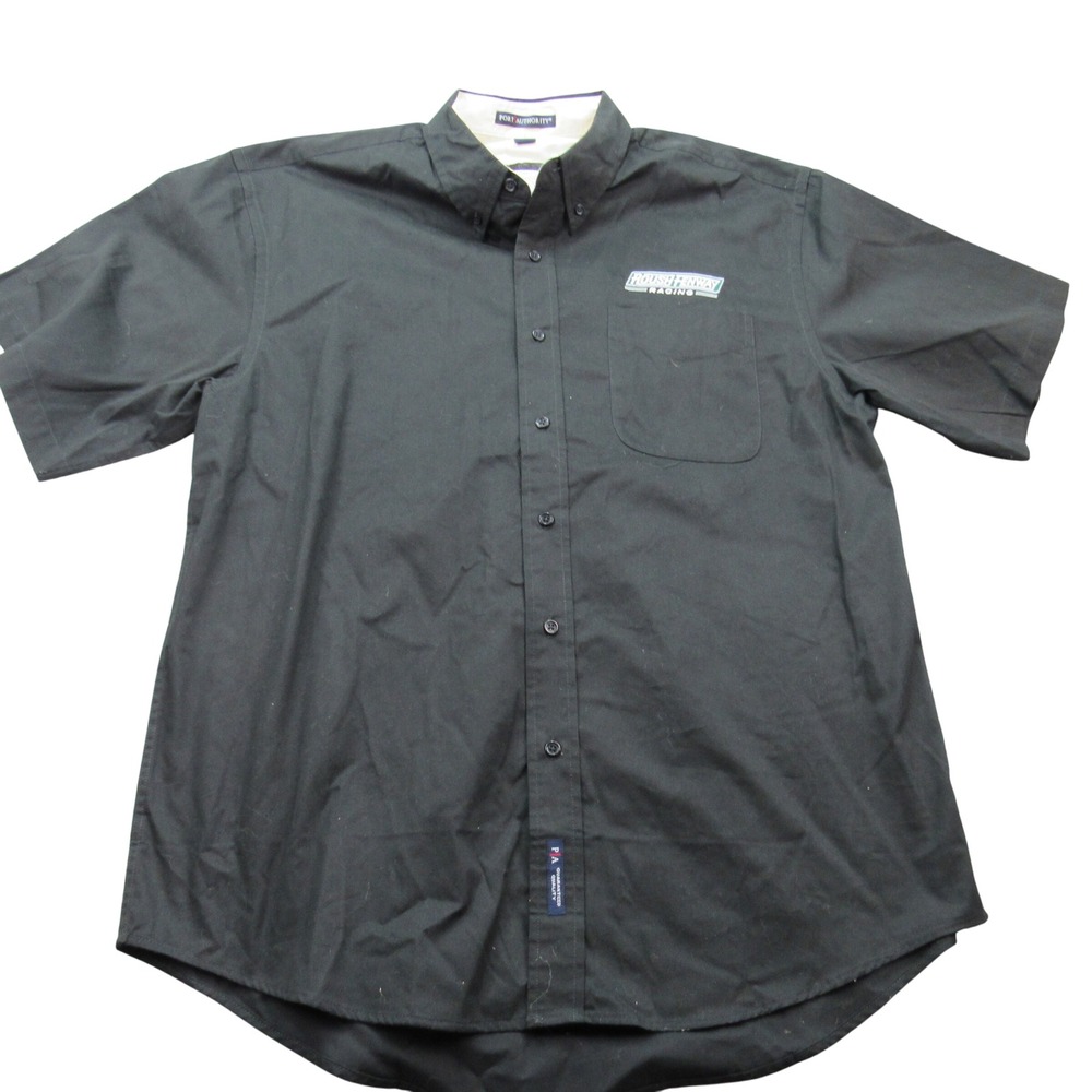 Port Authority Mens Black Roush Fenway Racing Short Sleeve Button Up Shirt XL